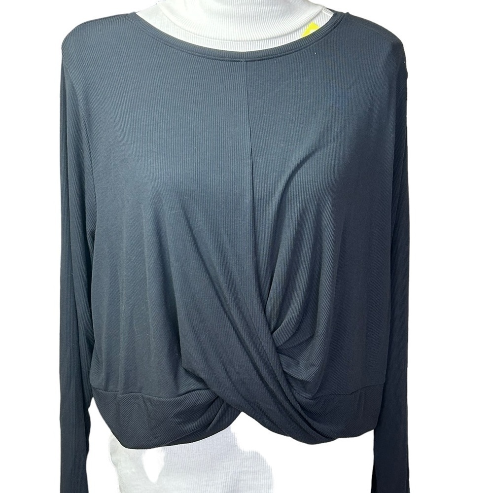 NEW All In Motion Ribbed Twist Front T-Shirt XXL long sleeve black - Picture 2 of 4